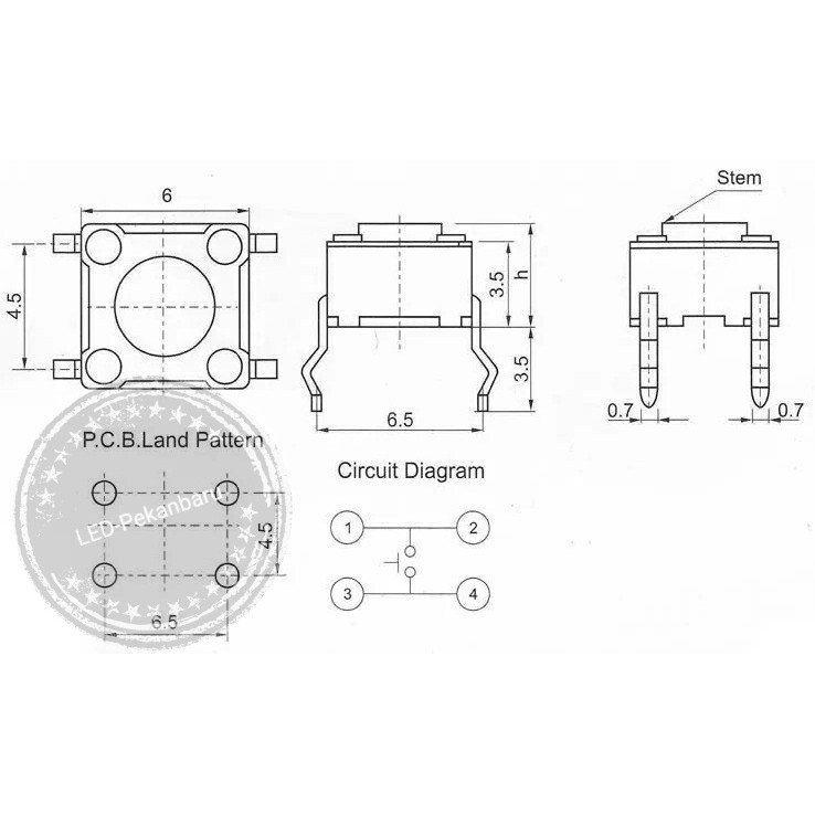 SWITCH TACTILE PUSH BUTTON 4PIN ON PERSEGI TOMBOL TV LED MESIN CUCI