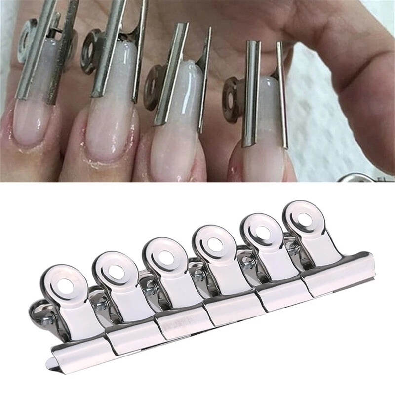 6pcs / Set Klip Penjepit Kuku Palsu Bentuk C Bahan Stainless Steel Untuk Nail Art Diy