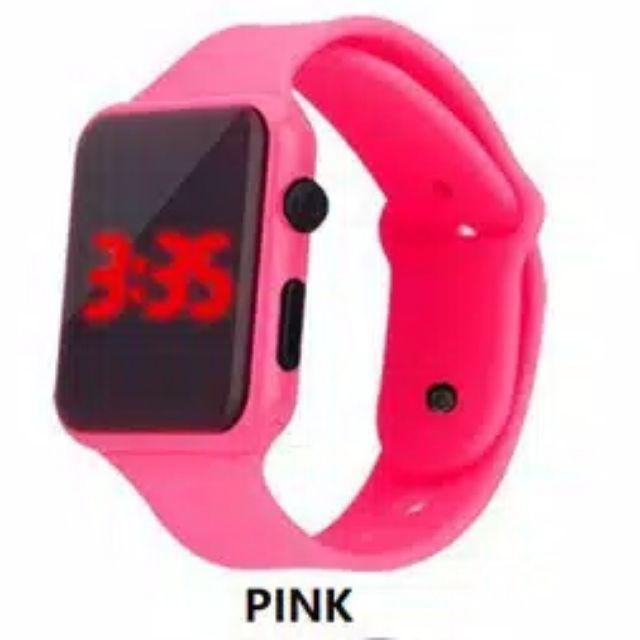 JAM LED MURAH JAM DIGITAL LED JAM SPORTY JAM COUPLE JAM PRIA WANITA JAM GELANG SILIKON BANJARMASIN-Pink muda
