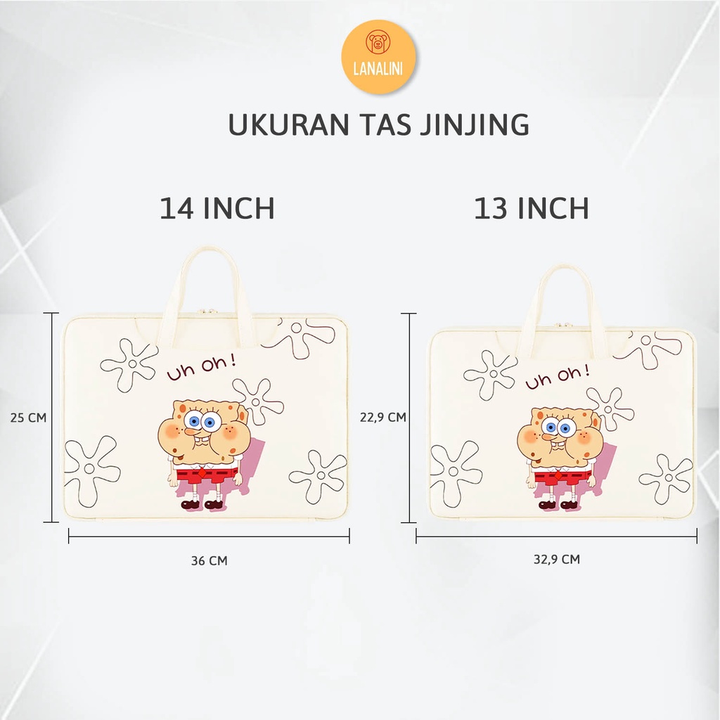 Sleeve Pouch Sarung Tas Bag Case Ipad Tab Tablet Macbook Air Pro Laptop Asus Acer Lenovo HP Huawei 11 12 13 14 15 inch Motif Gambar Kartun Cartoon Spongebob Warna Putih Lucu Cute Murah Korean Model Jinjing Tali Strap