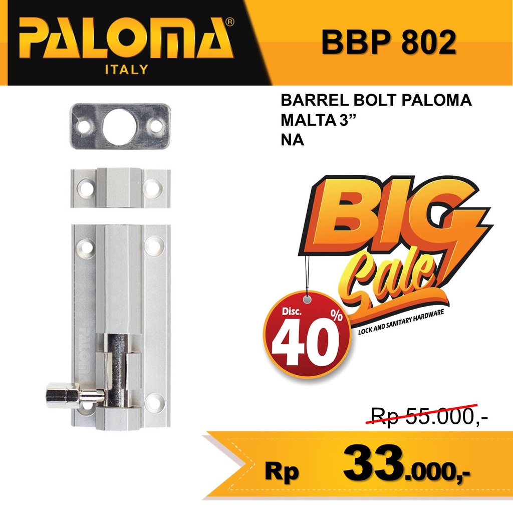 BARREL BOLT PALOMA GRENDEL SLOT KUNCI PINTU BBP 802 3INCH 7,5CM  PALOMA