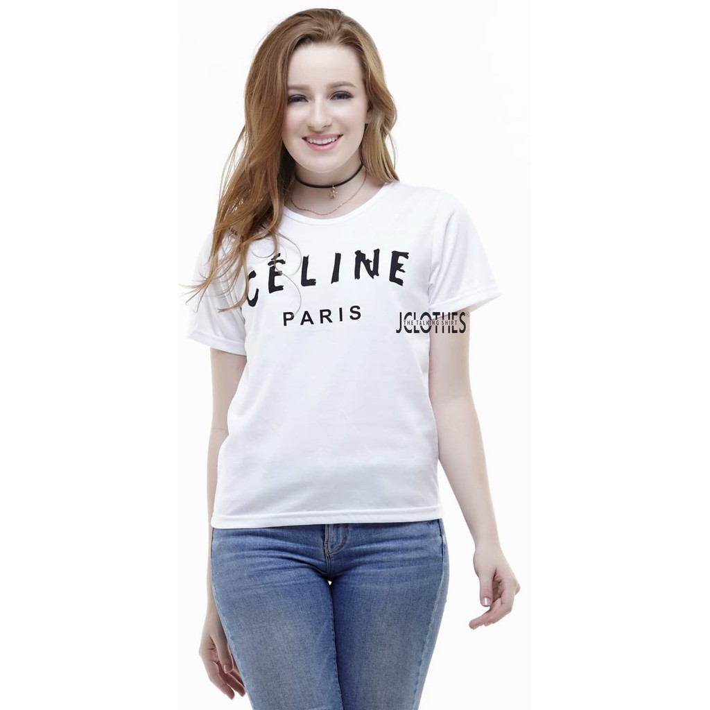 Kaos Wanita / Tumblr Tee Lengan Pendek Celine Paris - Putih