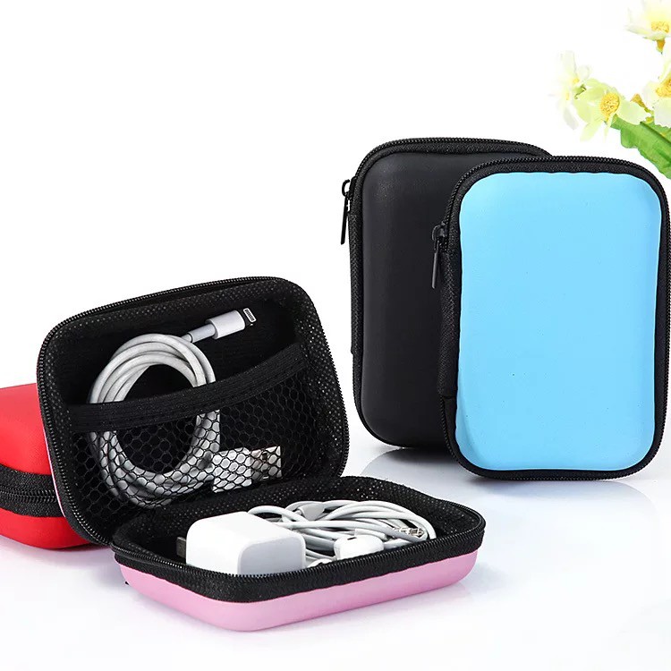 ☀ INDOLAND ☀ D014 Travel Pouch Dompet Persegi Case Organizer Tempat Headset Koin Kunci Kotak Penyimpanan Charger Mini