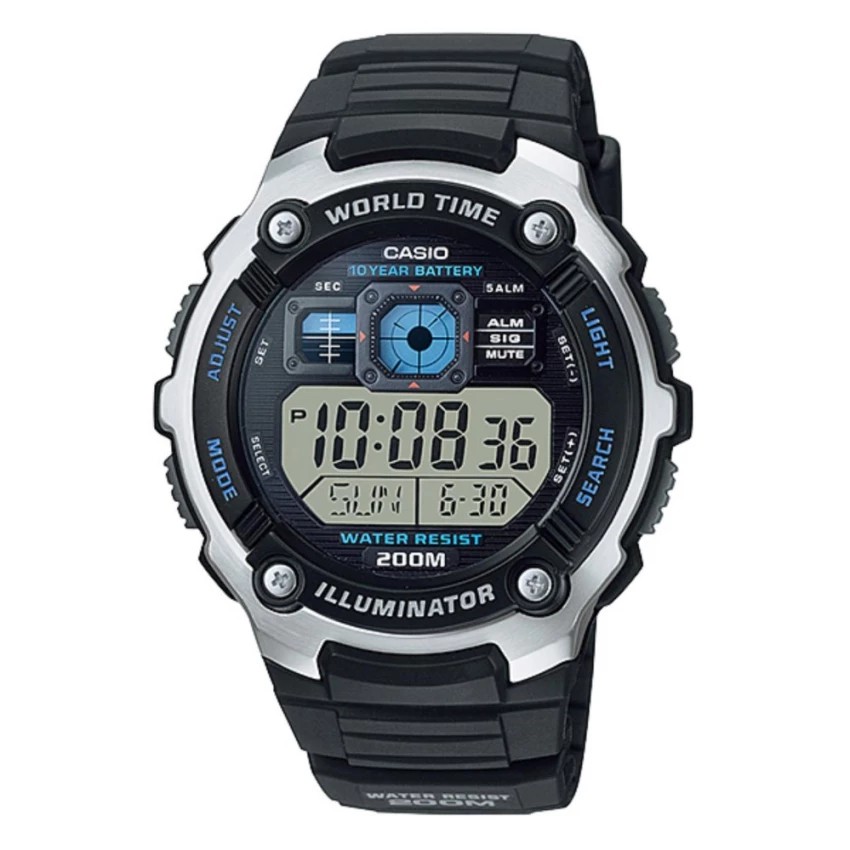 Casio Original AE-2000W / AE2000W-1A /1B Jam Tangan Pria - Digital - Karet - Silver Hitam