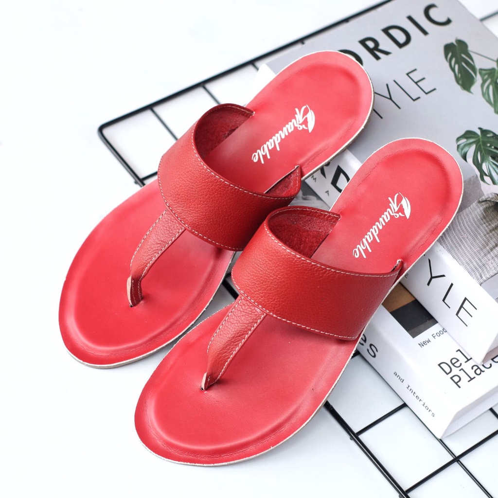 ABRHM x GESI Sandal Kulit Wanita Asli Garut Sendal Slop Papirut Sendal jepit Wanita Gaya Keren Kekinian original Murah Terlaris