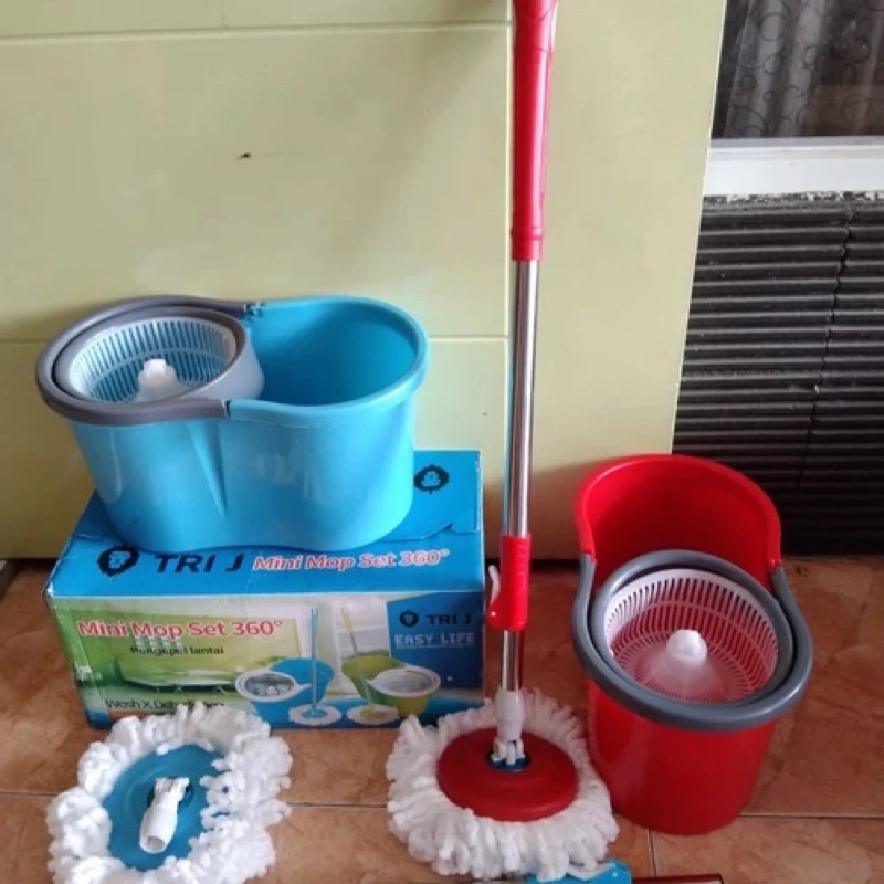 Pel Lantai putar Pel Lantai serbaguna Spin mop 2 kain pel lantai plastik Mini Mop Set TRI-J 360 Magi