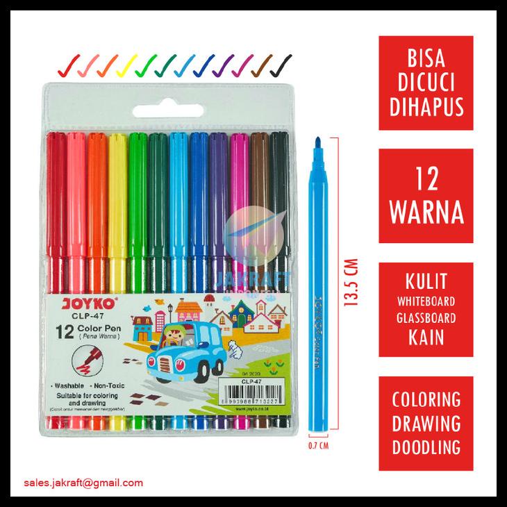 

Spidol Bisa Dicuci Hapus Set 12 Warna Joyko Washable Color Pen Clp-47 Kode 1177