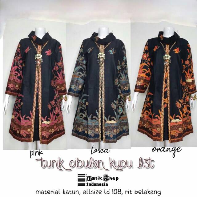 Tunik Cibulan Kupu List Batik Solo Premium Modern Tunic Kerja Kondangan Kasual