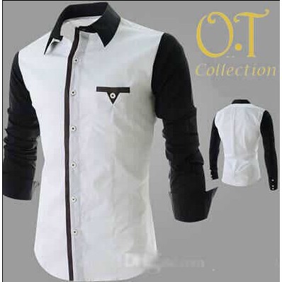 KEMEJA PAKAIAN PRIA NECK BLACK N355 EXECUTIVE WHITE
