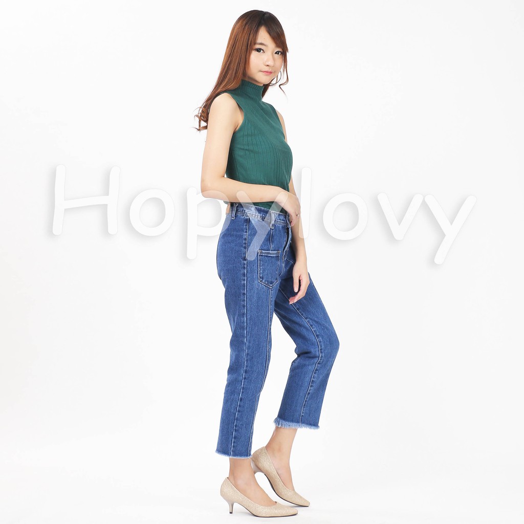 HOPYLOVY - Celana Boyfriend Wanita BF Jeans Kantong Depan Theola