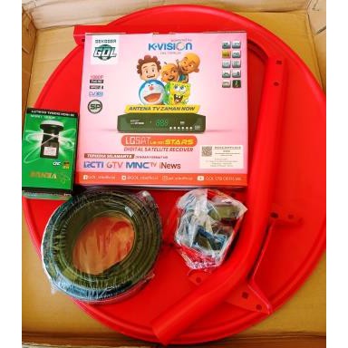 parabola mini venus merah  45 cm set kabel 15 meter lnb + reseiver lg sat gol/k vision/garmedia