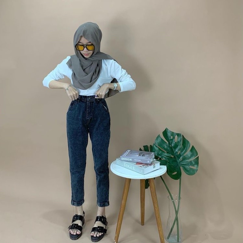 Anna Boyfriend Jeans snowblack - highwaist Jeans Boyfriend Jeans celana panjang wanita Jeans korean 