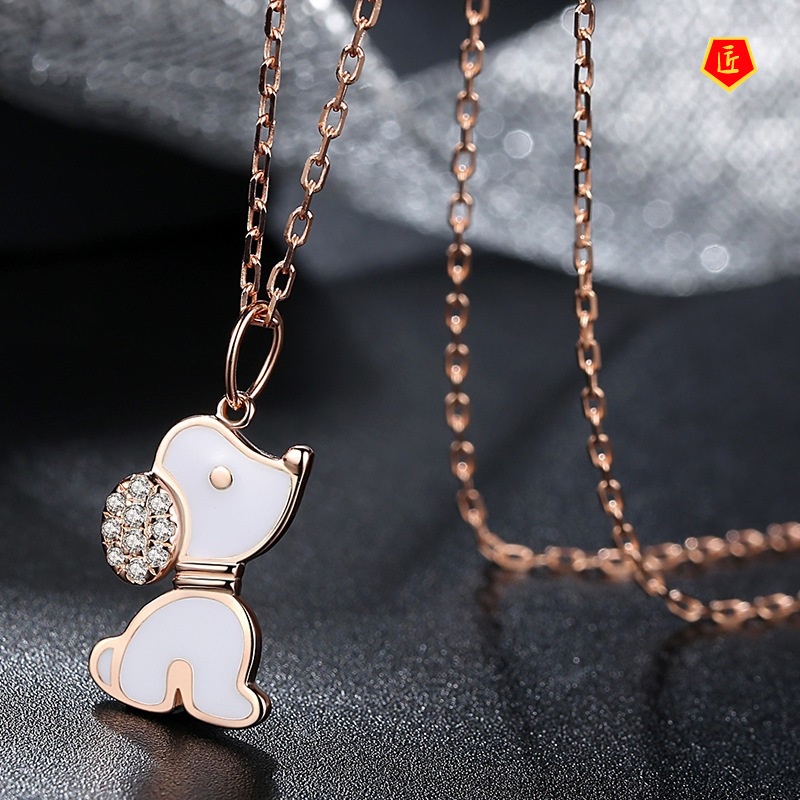 [Ready Stock]Zodiac Dog Pendant Micro Inlaid Zircon Enamel Necklace Cute and Elegant