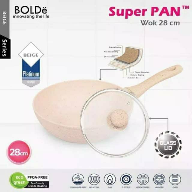 Wok Pan Granite BOLDe 28cm+Tutup Kaca-Wajan-Panci-Anti Lengket