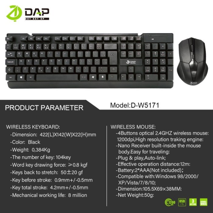 Keyboard &amp; Mouse SET DAP D-W5171 Waterproof Wireless