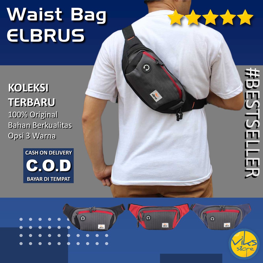 Tas Pinggang Pria / Cowok Slempang Selempang Waist Bag Bahu Casual Multifungsi Original Elbrus Premium Tas Sunmori Tas Motor