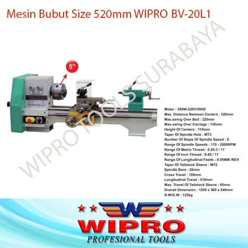 Mesin Bubut Variabel Speed Bench Lathe WIPRO BV20L1 BV-20L1