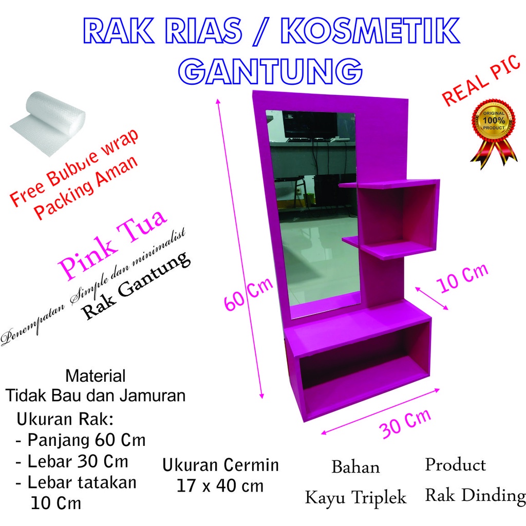 Rak Meja Rias Mini Gantung 60x30 Cm Merah  Rak Meja Rias Mini Gantung 60x30 Cm PinK Tua