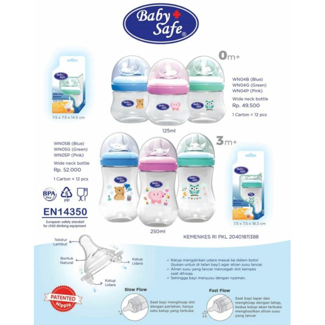 BabySafe Wide Neck Bottle 125ml / 250ml Botol Susu Bayi Wideneck Baby Safe Botol Dot Bayi