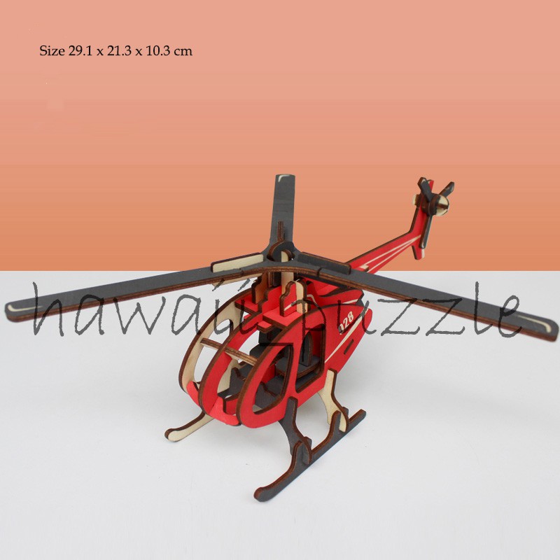 Puzzle 3D DIY bahan kayu model HELICOPTER mainan puzzle edukasi anak (kado &amp; pajangan)