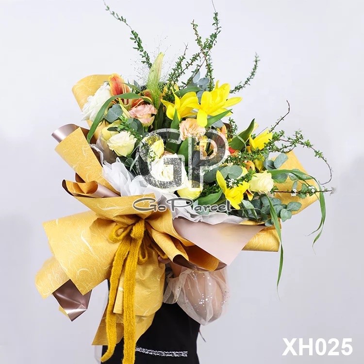 ( 5 Lembar ) BICOLOR GOLD MARBLE PATTERN - FLOWER WRAPPING PAPER KOREAN PLASTIC PLASTIC CELLOPHANE KERTAS BUNGA BUKET FLORIST DOUBLE SIDE 2 SISI ORANGE BLUE TOSCA BLACK