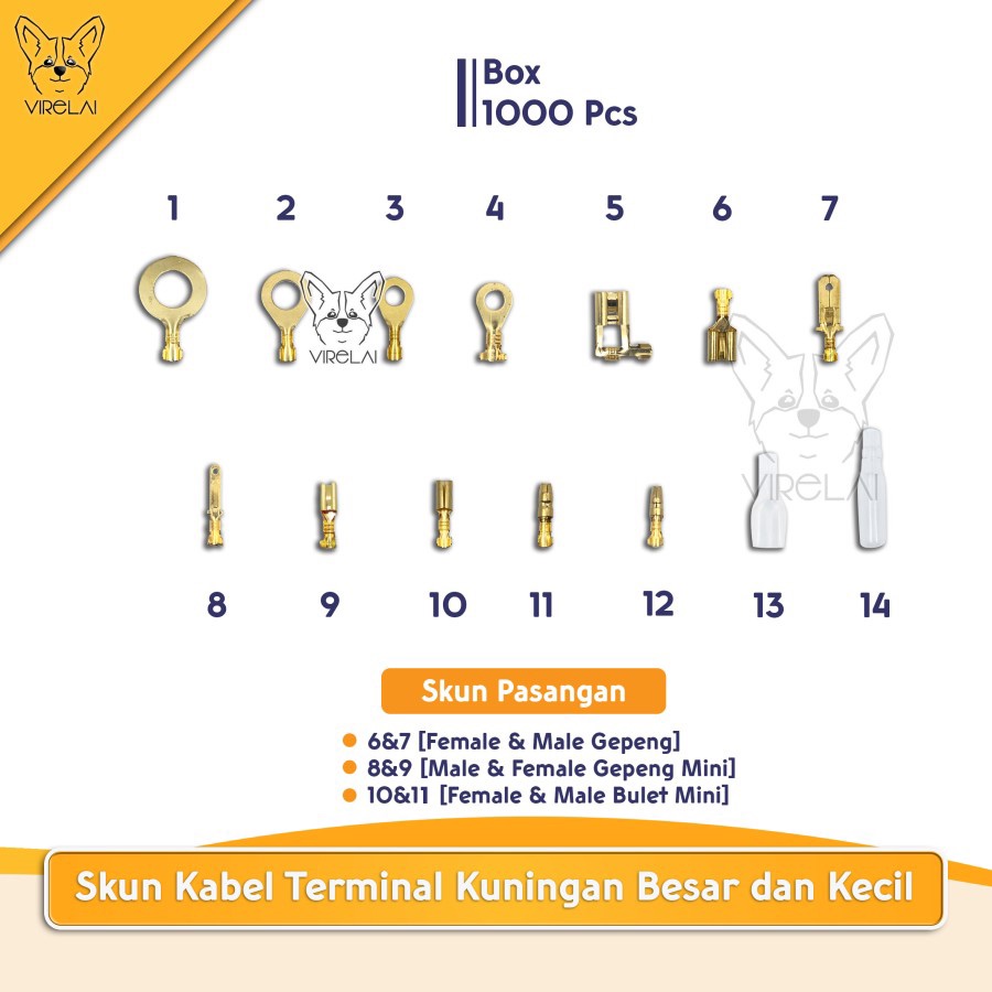 [1000 PCS/Biji] Grosir Skun kabel terminal kuningan besar dan kecil