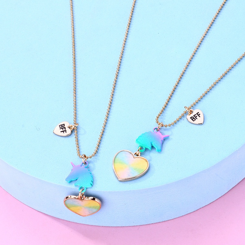 2pcs / Set Kalung Rantai Dengan Liontin Unicorn Warna-Warni Untuk Anak
