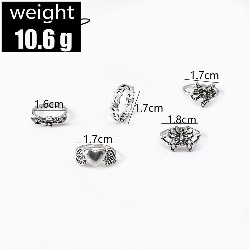 5pcs / Set Cincin Model Terbuka Desain Kerangka Kupu-Kupu Hati Hollow Out Gaya Vintage