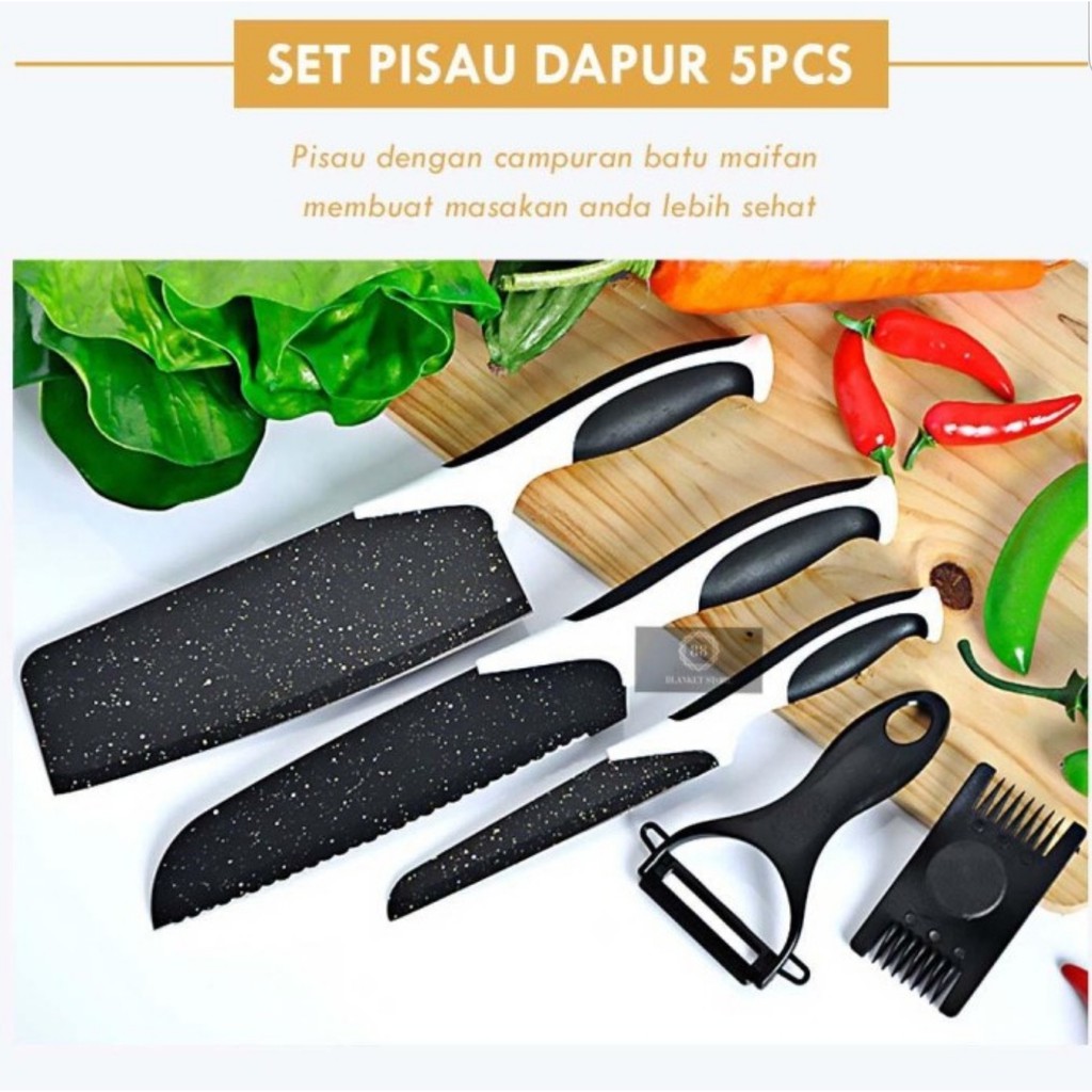 Set Pisau Dapur isi 5 pcs Pisau Dapur + Peeler Hitam J13