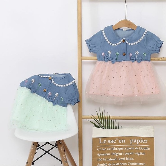 Dress Anak Bayi Balita Import Realpict denim tutu lembut size perkiraan usia bayi 0 3 6 9 12 bulan 1 2 3 tahun thn 0-3 tahun dress lucu-Tosca