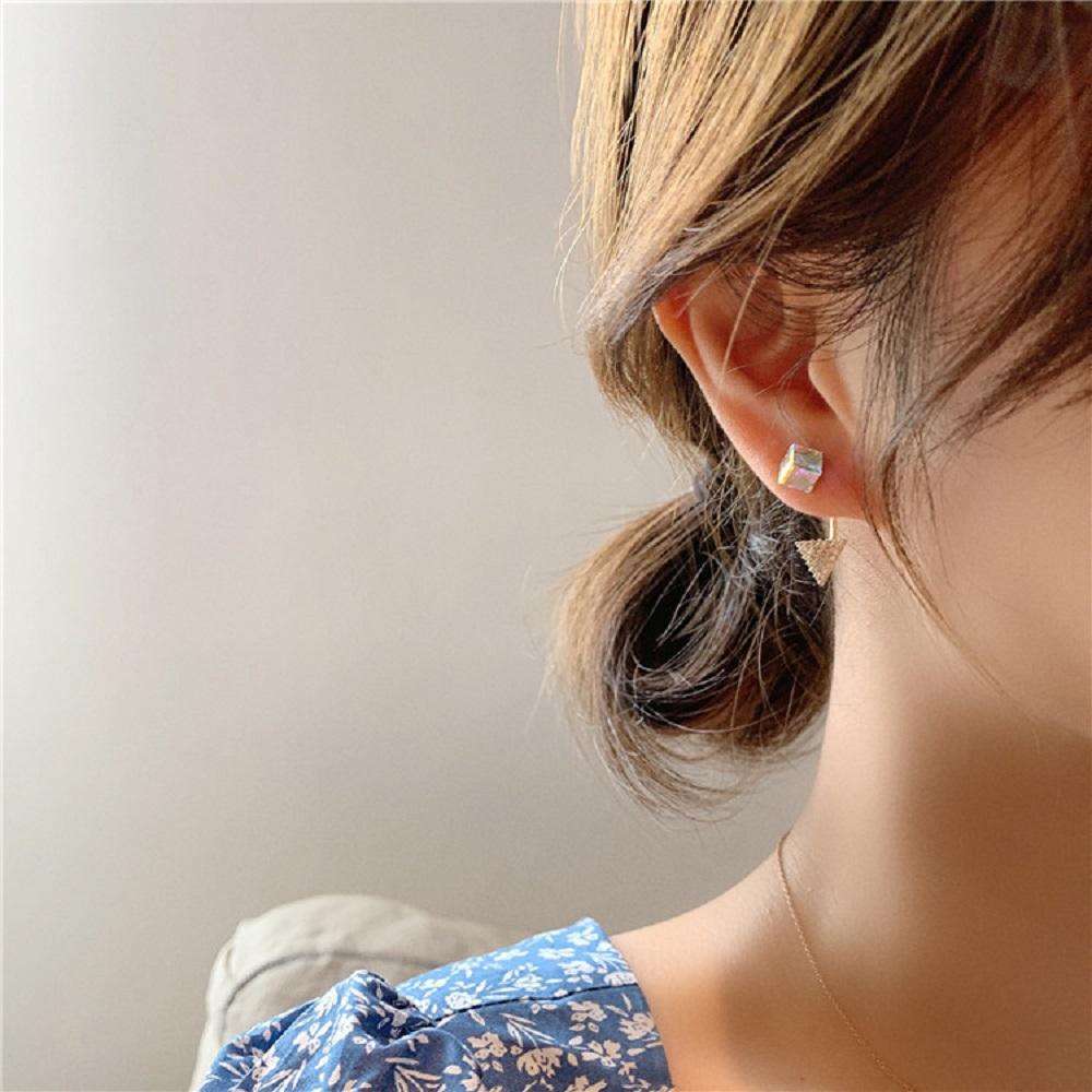NEEDWAY Drop Earrings Wanita Perempuan Anting Menjuntai Geometris S925 Kristal Persegi