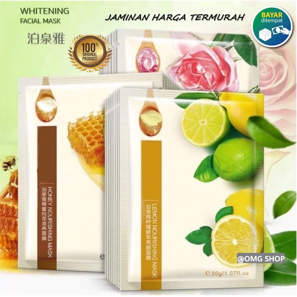 Masker Wajah Nourishing Facial Sheet Mask Original - Sheet Mask Masker Wajah Pemutih Wajah dan Glowing ASLI Masker Muka Murah [ Lemon / Honey Madu / Rose ] Masker Korea Alami Masker Wajah Organik VIRAL / Masker Murah Pria Wanita Anak Sekolah Anti Komedo