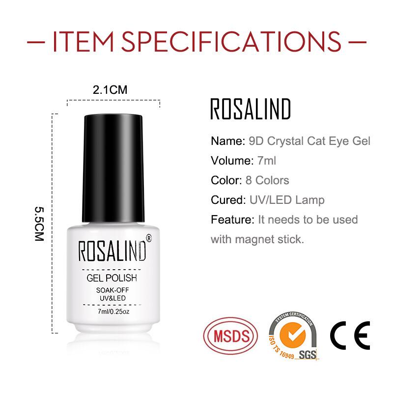 ROSALIND 9D Crystal Cat eye Series Gel Nail Polish UV LED Nail Art / Kutek / Cat Kuku