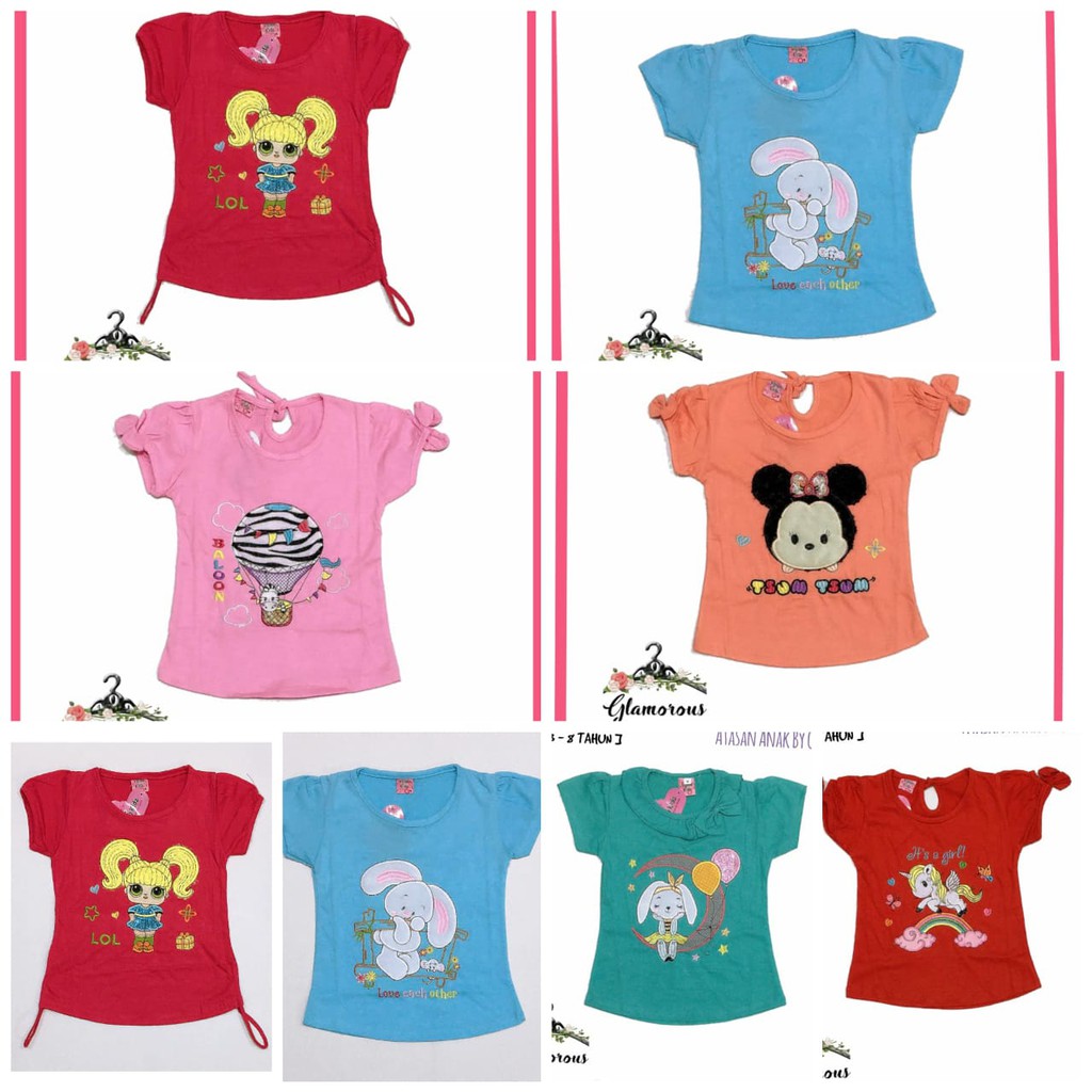 3Pcs PALING LARIS !!  Grosir Baju Anak Perempuan 6pcs/3pcs Kaos/Atasan Anak perempuan Lengan Pendek