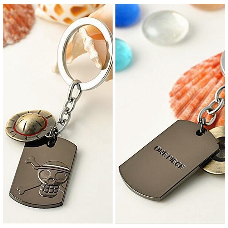 【Theredsunrisesiwy.id】Fashion Anime One Piece Luffy Straw Hat Skull  Stainless Steel Keychain Key Ring