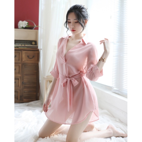 Feminine Transparent Chiffon Sentiment Underwear Underwear Slim-Fit V-Neck Boyfriend Style Lining Pajamas Nightdress Home Service Suit