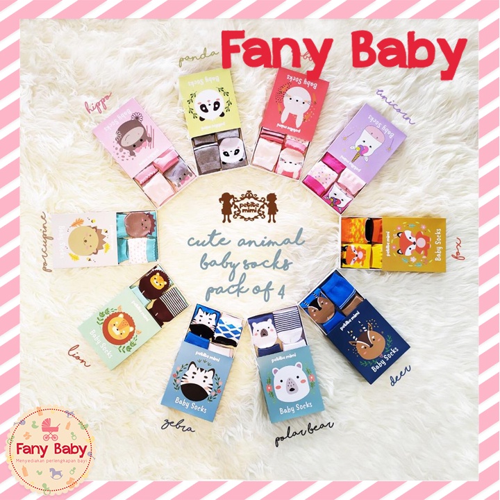 PETITE MIMI CUTE ANIMAL BABY SOCKS 4 PAIRS 0 - 12 MONTH