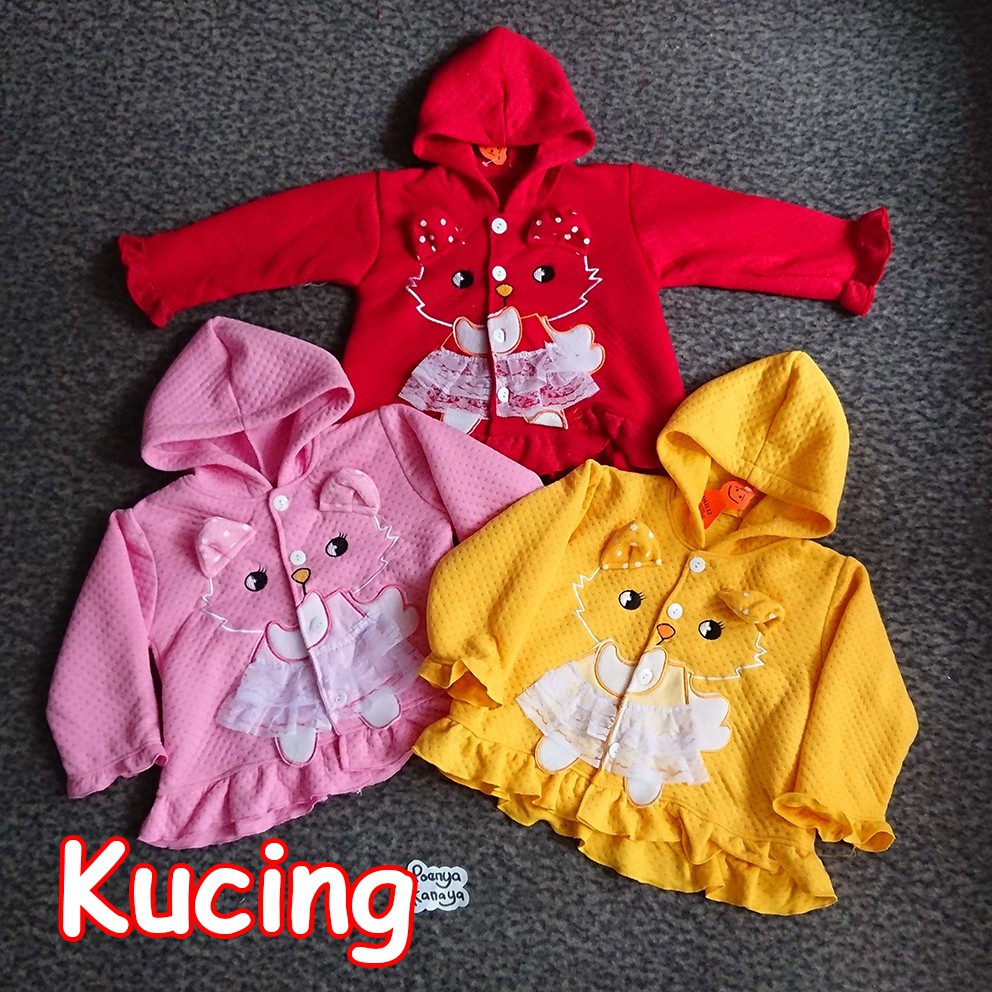 JK16 Jaket Kupluk Bayi Perempuan Renda-Kucing