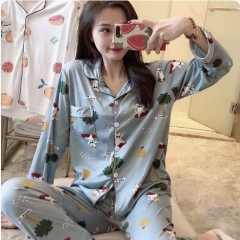 baju tidur PP piyama kerah bahan spandek import new