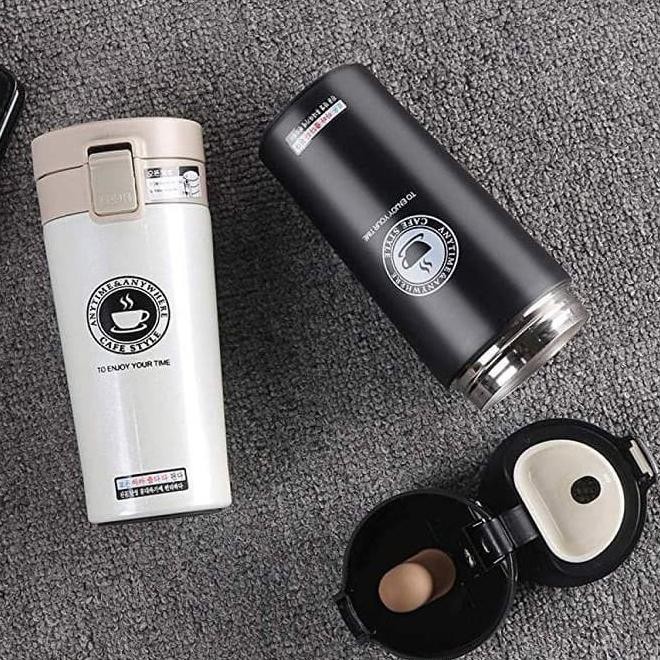 Gaya Termos Kopi Travel-Mug Mini Tahan Air Panas & Dingin Termos Stainless - Cream Terlaris