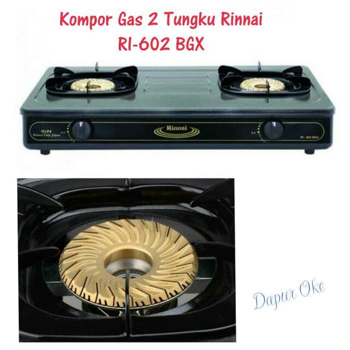 KOMPOR GAS 2 TUNGKU RINNAI RI602BGX RI 602 BGX STOVE TEFLON HITAM