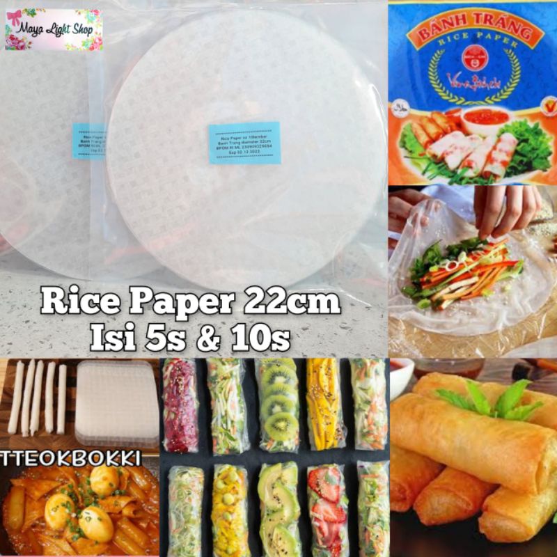 Rice Paper 10 dan 5 lembar diameter 22cm ricepaper salad kulit lumpia murah halal topoki rice paper murah kulit salad vietnam