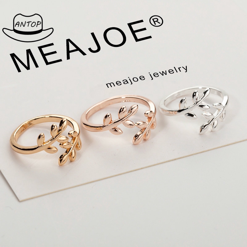 Cincin Open Ring Adjustable Motif Daun Zaitun untuk Wanita
