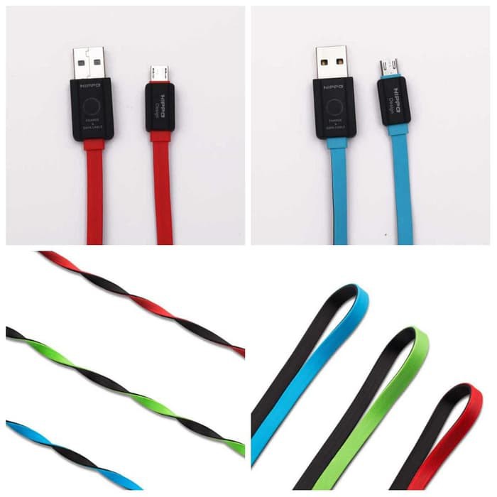 SRS (COD YES) Hippo Kabel Data Charger Teleport 2 Micro USB Cable Fast Charging 120cm - Warna Acak