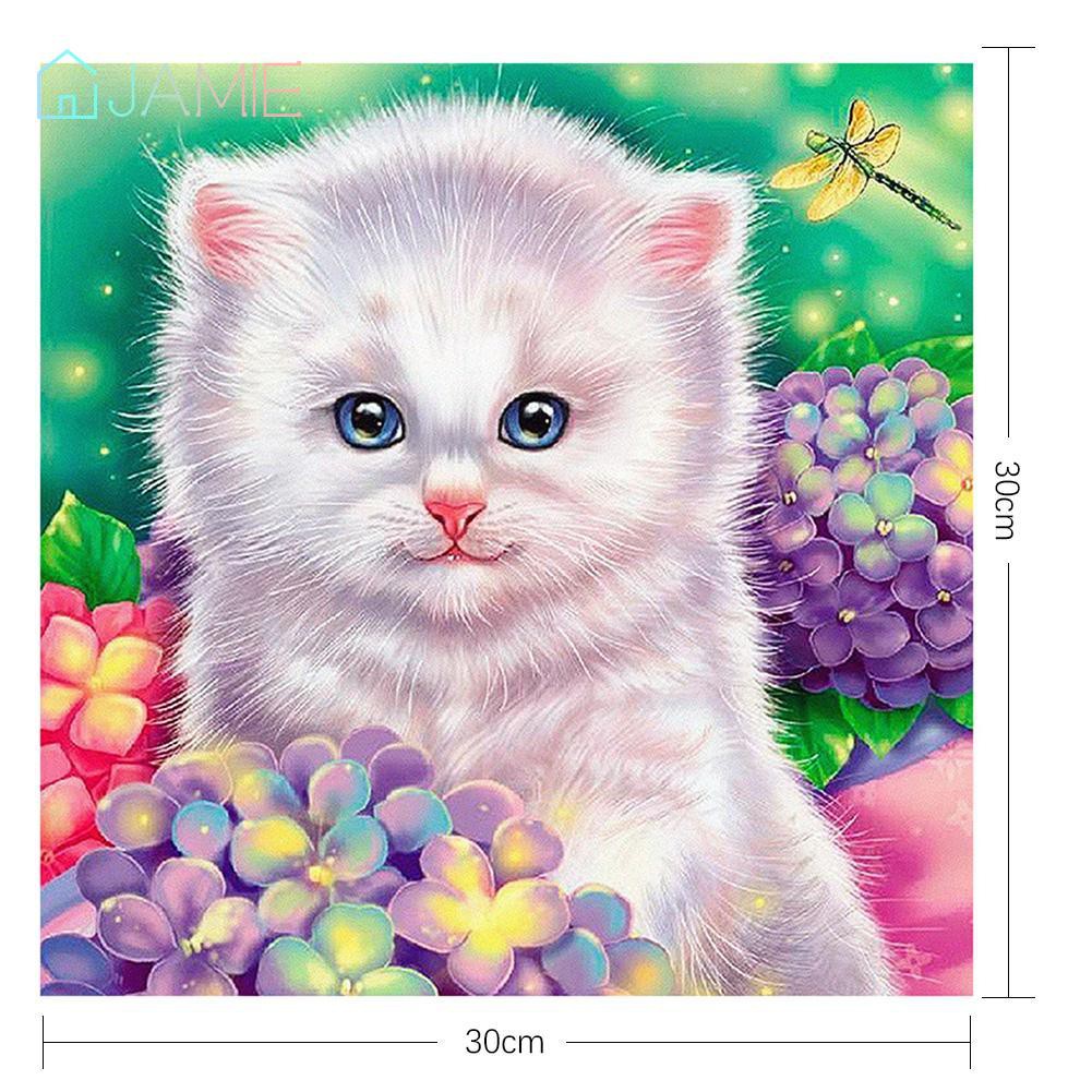 Lukisan Diamond 5d Diy Gambar Kucing Cantik Ukuran 30x30cm Untuk Dekorasi Rumah