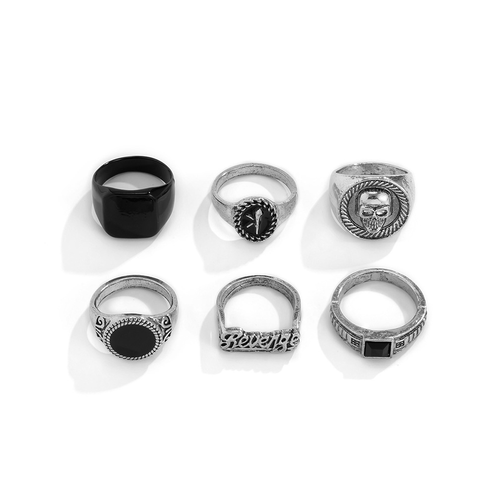 6pcs / Set Cincin Gaya Punk Vintage Bentuk Geometri Tengkorak Untuk Pria