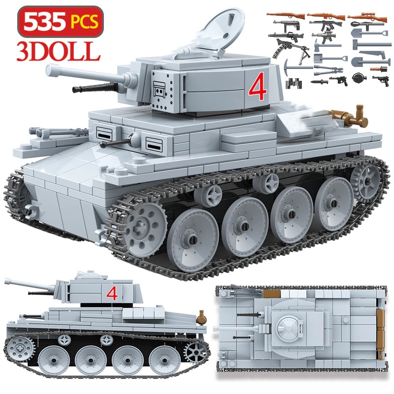 Mainan Lego Anak 535PCS Legoingly Technik LT-38 Light Tank Building Blocks Military Army City