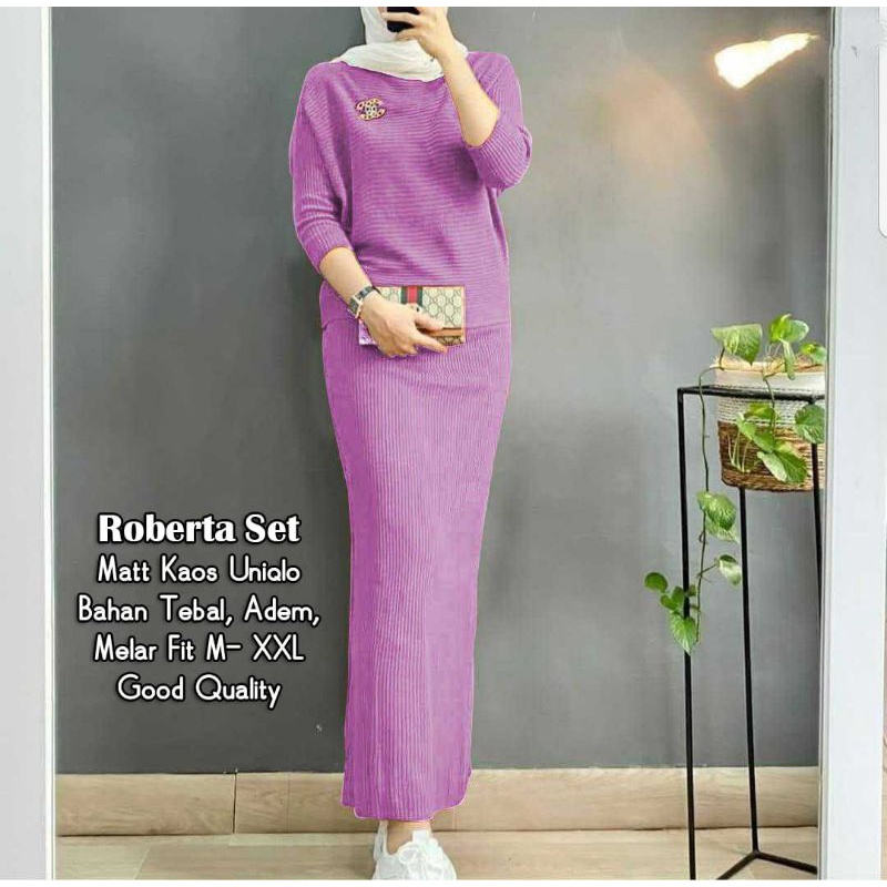 Roberta Set Rajut Tebal Dan Halus Baju Pakaian Fashion muslim Wanita Gamis Perempuan Remaja Dewasa O