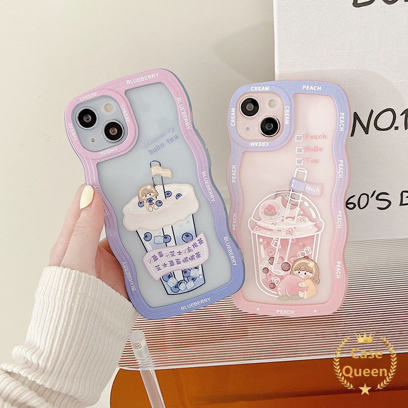 Casing VIVO Y36 Y02 Y15 Y12i Y21 Y21A Y33s Y21s Y12 Y20 Y21T Y33T Y20s G Y11s T1X Y11 Y12s Y20G Y12A Pink Milk Tea Fresh Sparkling Water Wave Frame Shockproof Bumper Soft Cover