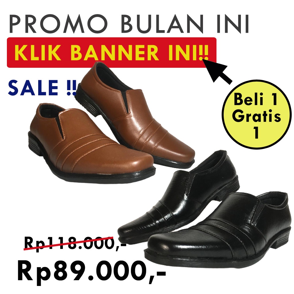 Sale!! Sale!! Sepatu Pantofel Formal Pria Bahan Synthetic Leather / Sepatu Kerja Kantoran Laki-Laki Cowok Dewasa Murah Elegan Full Hitam